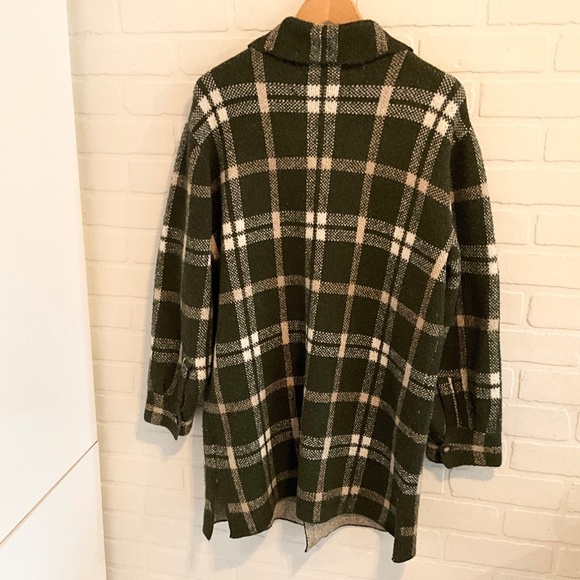 Rachel Zoe Shacket Plaid Cream Military Green Oversized Long sleeve Sz M - Picture 6 of 13